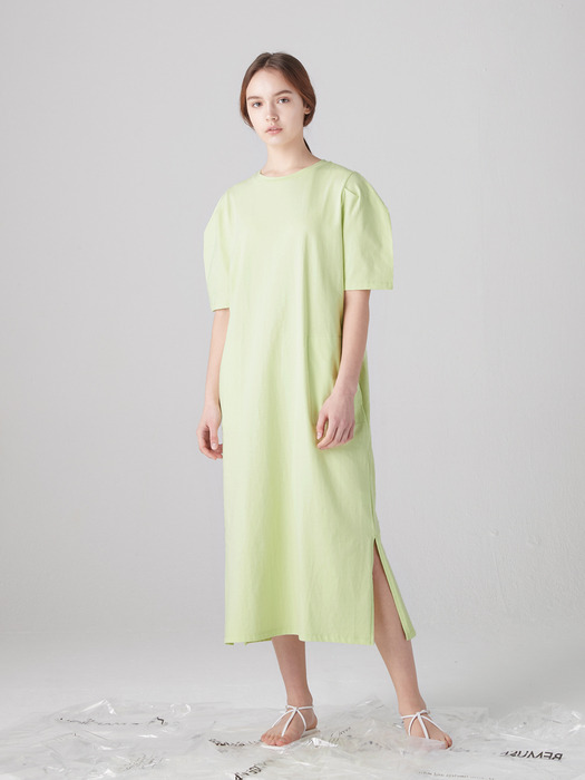 Curved short sleeve dress - Melon