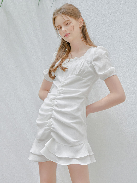 Peony Shirring Dress_White