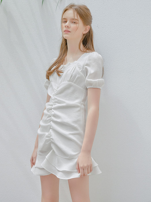 Peony Shirring Dress_White