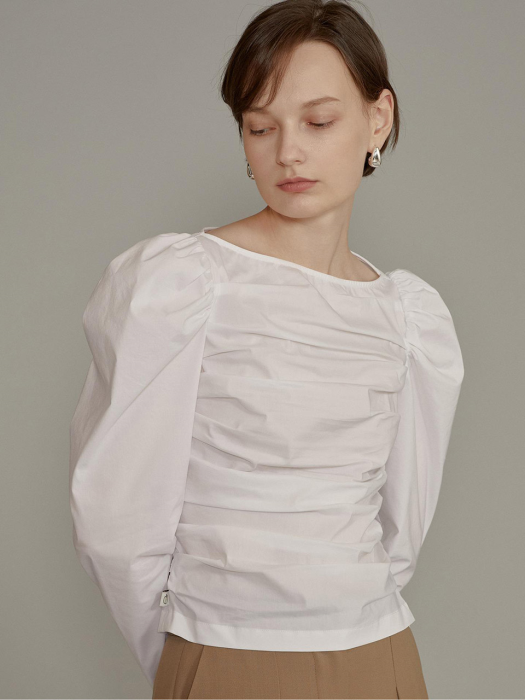 Ruched Puff-sleeve Blouse [WHITE] JYBL0D911WT