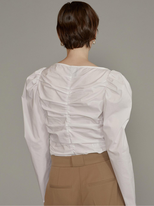 Ruched Puff-sleeve Blouse [WHITE] JYBL0D911WT
