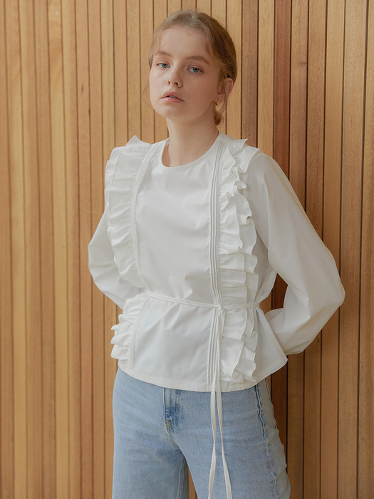 Side Ruffle Blouse_White