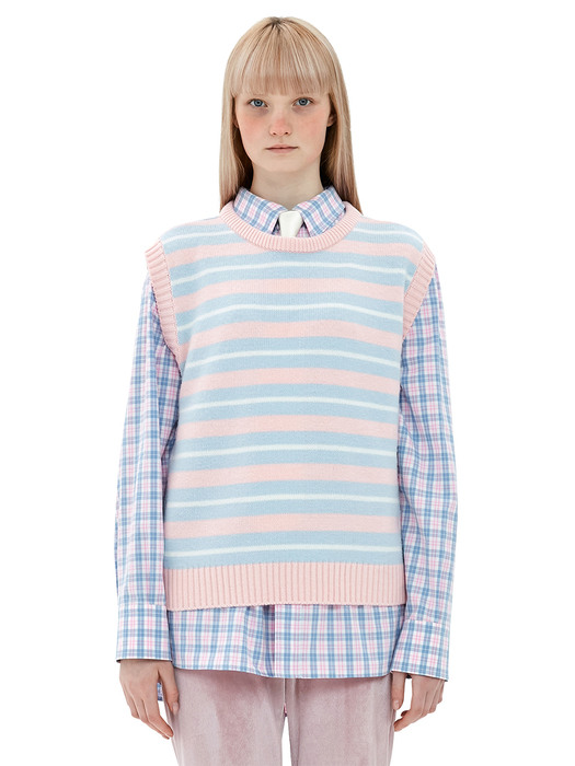 Striped Brush Knit Vest_Pink