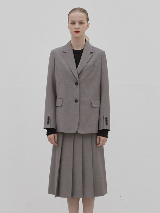 [SET] tailored single jacket + tailored pleats skirt (melange gray)