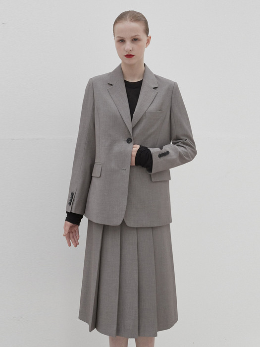 [SET] tailored single jacket + tailored pleats skirt (melange gray)