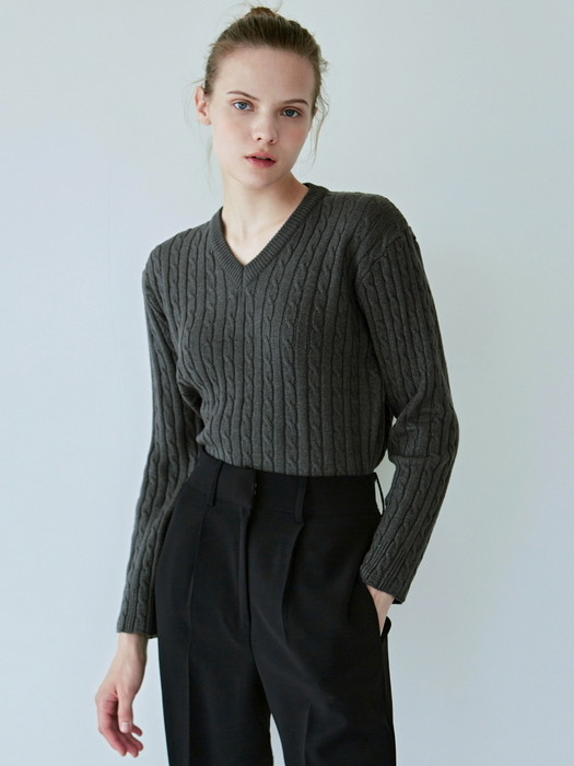 BLEND V CROP KNIT_CHARCOAL