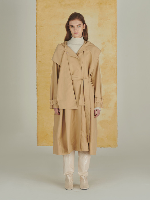 Muffler hooded trench coat