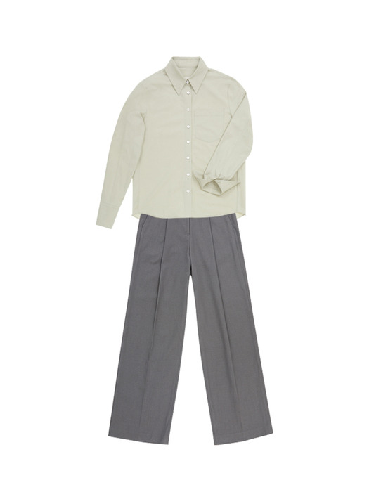 [N][SET]YEOUINARU One pocket basic shirt (Light mint)&BORAMAE Wide leg trousers (Khaki gray)