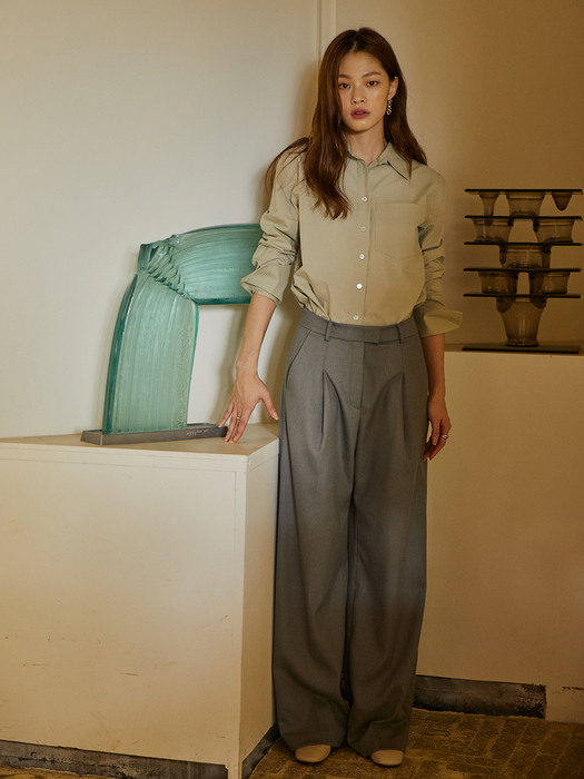 [N][SET]YEOUINARU One pocket basic shirt (Light mint)&BORAMAE Wide leg trousers (Khaki gray)