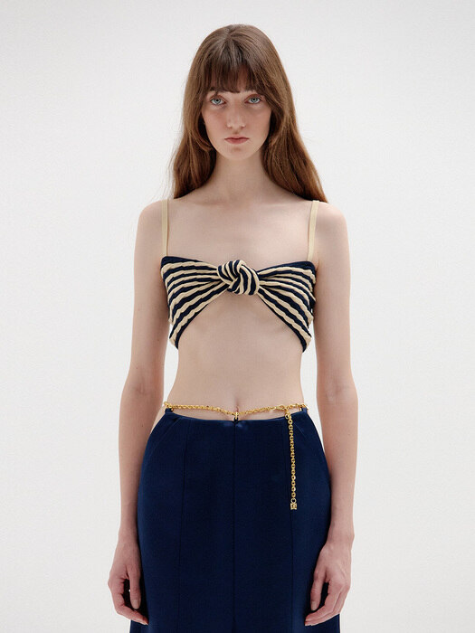 SI Knotted Knit Top - Beige/Navy Stripe