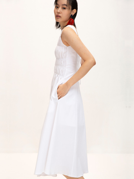 Smocked Back Open Dress_White