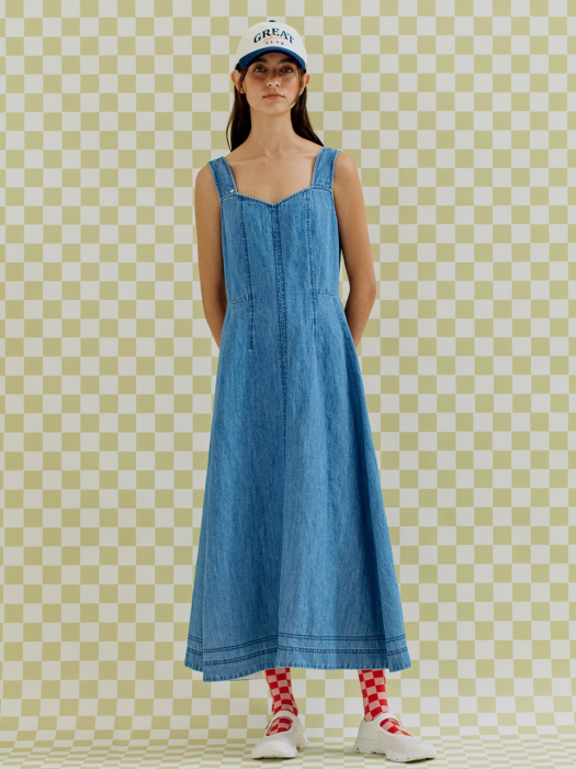 DENIM SLEEVELESS FLARED DRESS BLUE (AEDR1E301B2)