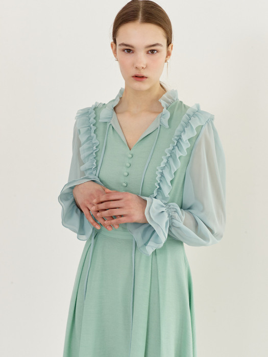 PHOEBE Ruffled chiffon dress (Mint)