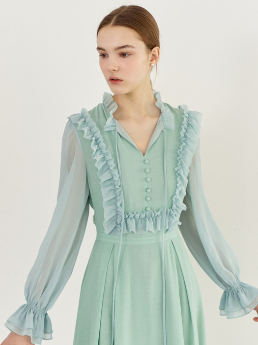 [미전시]PHOEBE Ruffled chiffon dress (Mint)