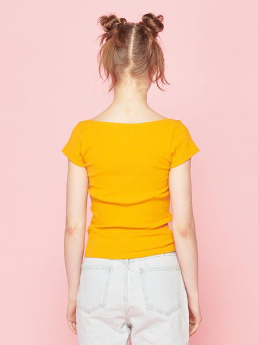 SQUARE NECK RIB TEE, ORANGE