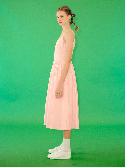 Lace Panel Sleeveless Volume Dress [PINK]