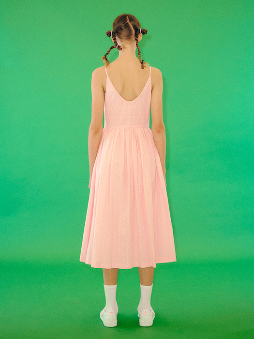 Lace Panel Sleeveless Volume Dress [PINK]