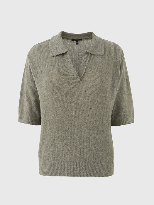 KHAKI WILLA OPEN COLLAR KNIT