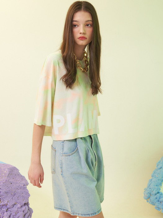 planet-129 Tie dye crop tee_green