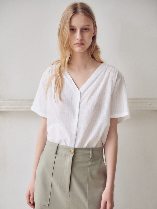 Shirring half blouse-white							