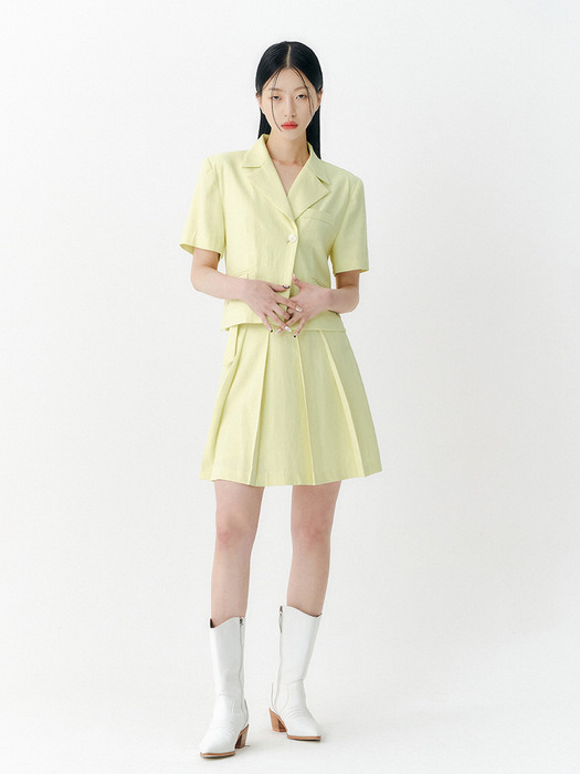 LINEN CUT OUT PLEATS SKIRT - LEMON