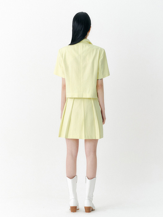 LINEN CUT OUT PLEATS SKIRT - LEMON