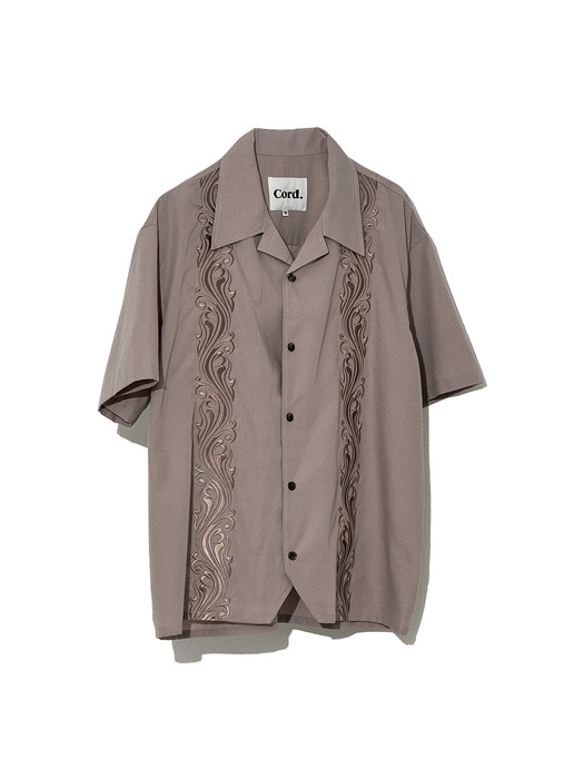 WAVE EMBROIDERY OPEN COLLAR SHIRT_SAND PK