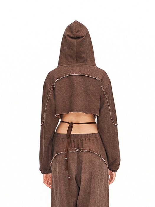 High neck and crop hoodie - Brown