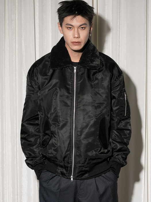 Fur MA-1 Flight Jacket - Black (FU-027)