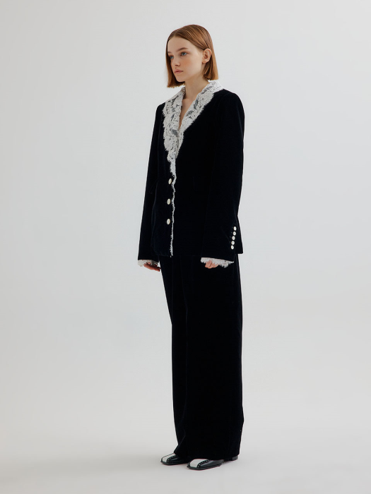 TACE Lace-Collared Jacket with contrasting buttons - Black