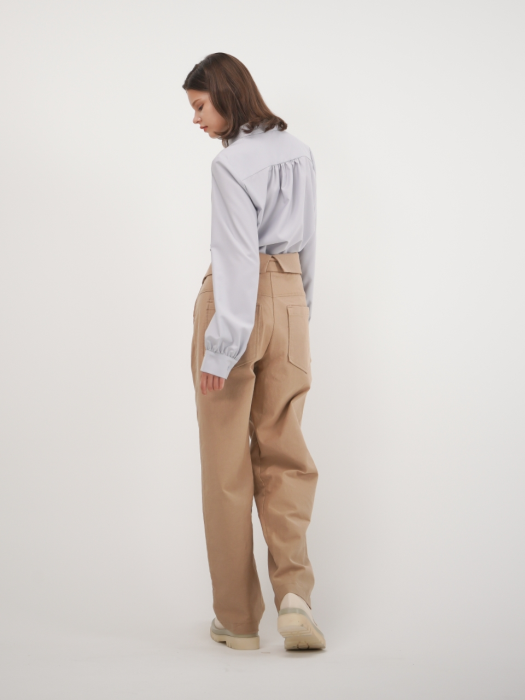 Lapel Detail Loose Pants_Beige