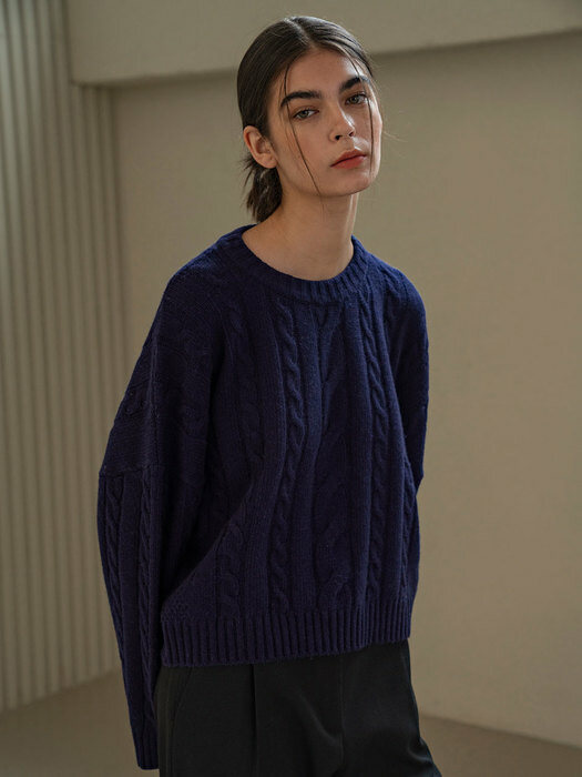 SKN 2015 Extra Fine Wool Cable Knit_Dark navy