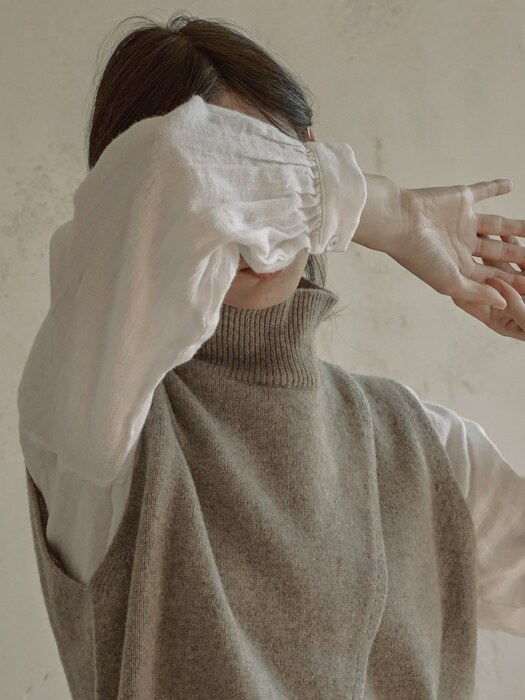 Cashmere oblique line open detail polar vest knit-4color