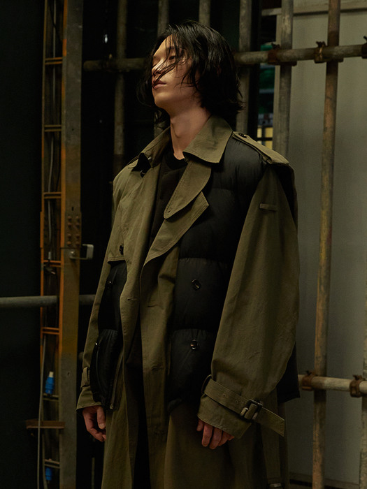 MULTIPLE DOWN VEST TRENCH COAT_OLIVE KK