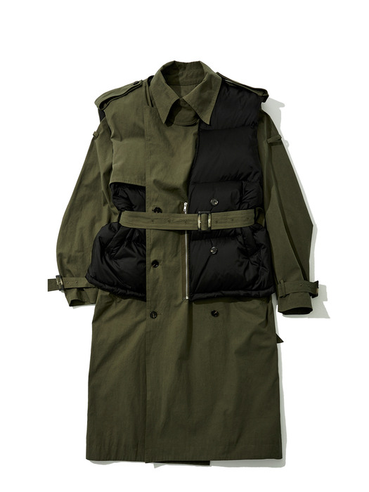 MULTIPLE DOWN VEST TRENCH COAT_OLIVE KK