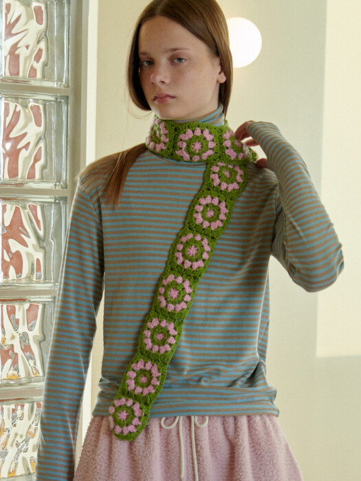 Handmade knit muffler_ Green+pink