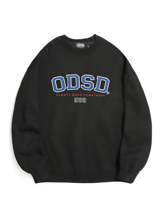ODSD 아플리케 로고 맨투맨 티셔츠  BLACK