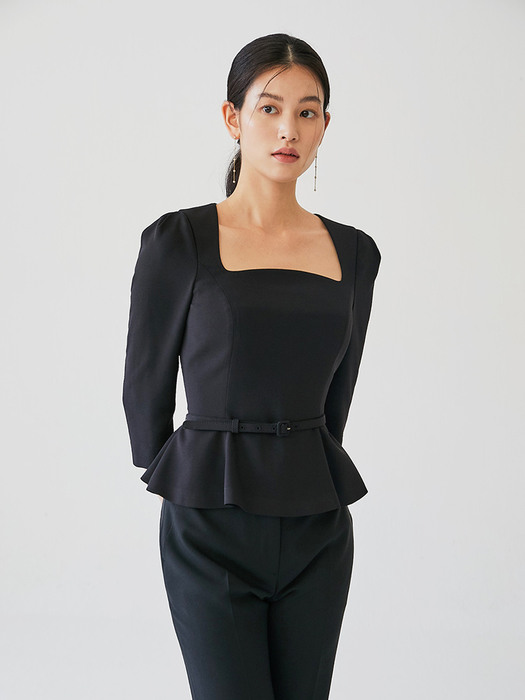 [미전시]OLGA Square neck peplum blouse (Black/Ivory)