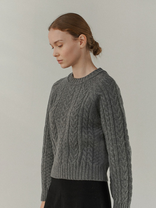 Cable Round-neck Knit (Deep Grey) 