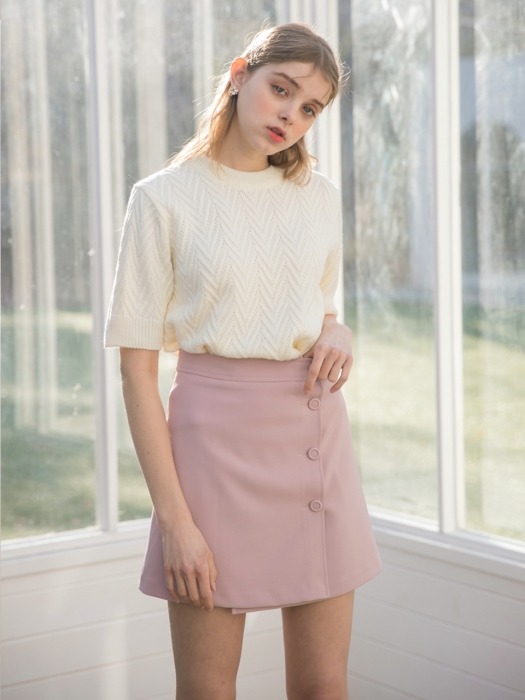 Point Button Wrap Skirt Pink