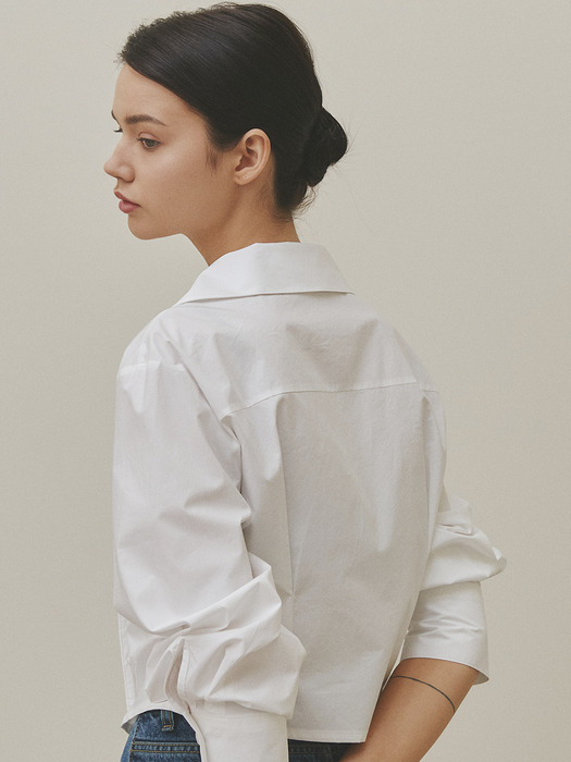 TUCK DETAIL WRAP SHIRT BLOUSE [WHITE][STRIPE]