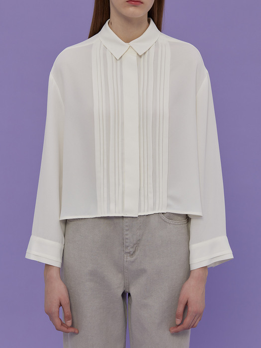 Pintuck Cropped Blouse_IVORY