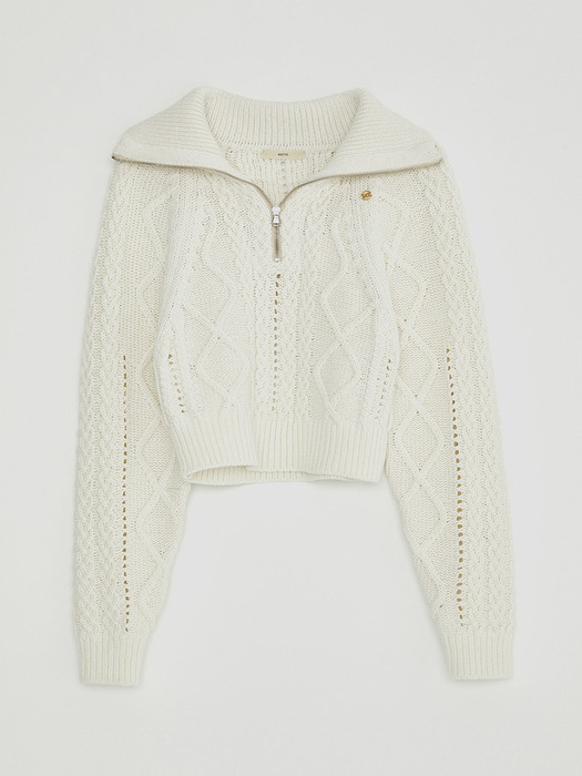 COTTON CHUNKY CABLE ZIP COLLAR KNIT (IVORY)