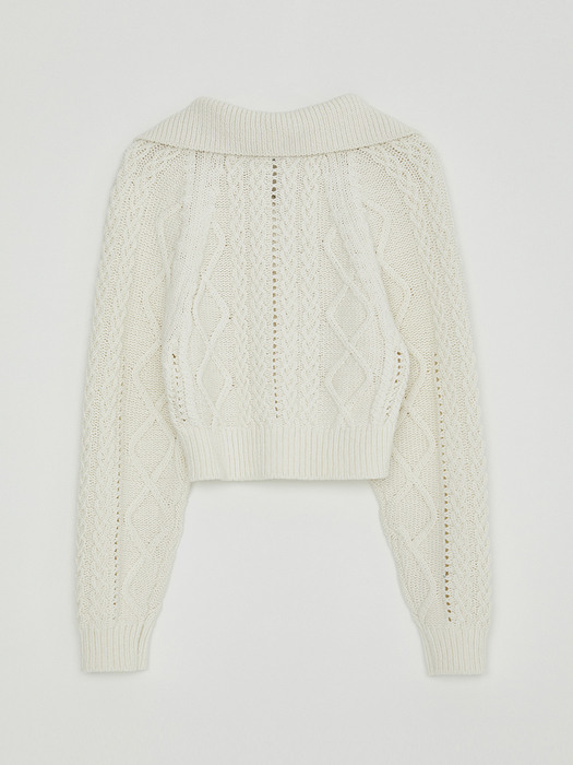 COTTON CHUNKY CABLE ZIP COLLAR KNIT (IVORY)