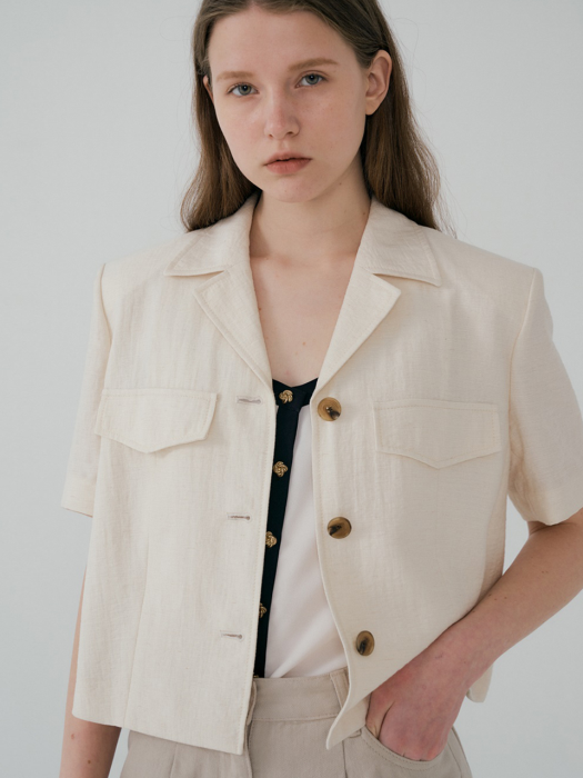 Linen Button Crop Jacket Cream (JWJA2E920CR)