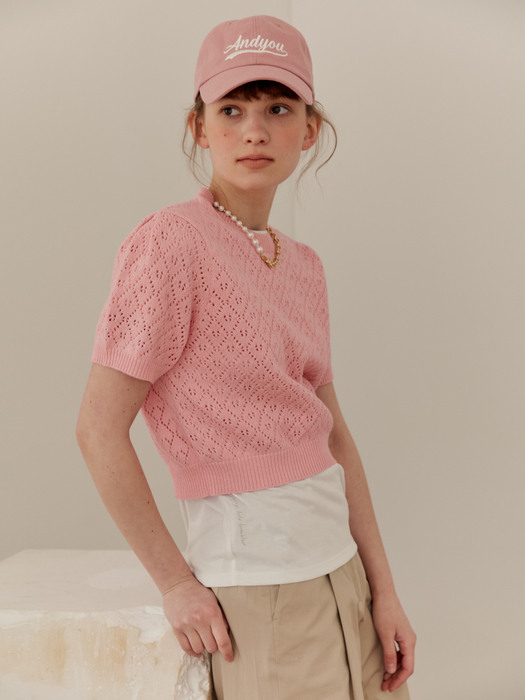 [단독]SUNFLOWER Croche crew neck pullover (Baby pink)