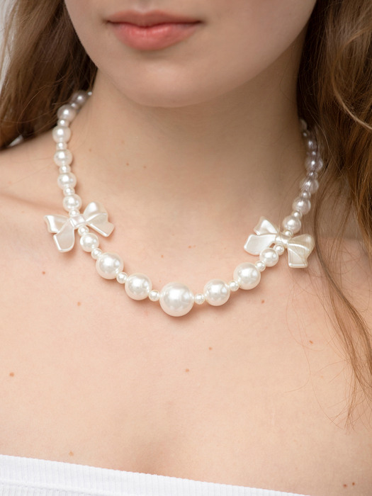 big pearl ribbon necklace (PEARL)
