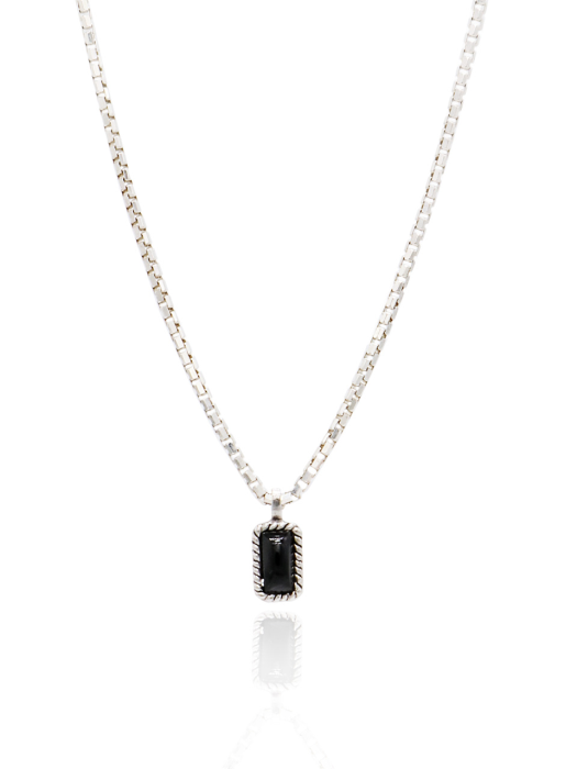 Oblong Onyx Chain Silver Necklace In200 [Silver]