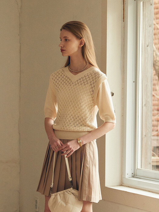 V-NECK JACQUARD KNIT(sand ivory)