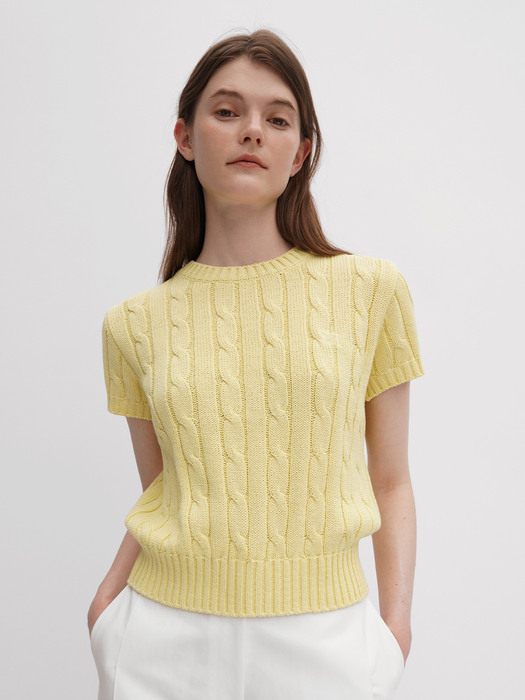 Cotton Round Cable Knit - Light yellow